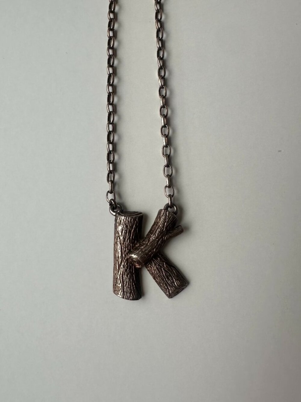 Karen Walker Sterling Silver “K” Initial Twig Pendant Necklace + Original Box